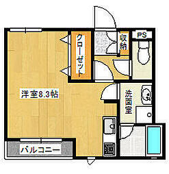 シャトー・デ・ザール・アルブル 2階ワンルームの間取り