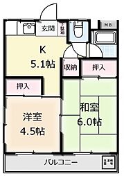 内田マンション 2Kの間取図画像