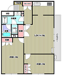アクシス調布 9階2LDKの間取り
