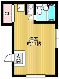 千舟ハイツ ワンルームの間取図画像