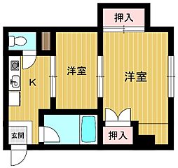 アクア西梅田2 2Kの間取図画像