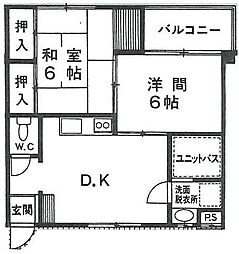 パセオ白崎 2DKの間取図画像
