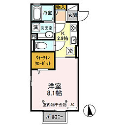エルディオール 1Kの間取図画像