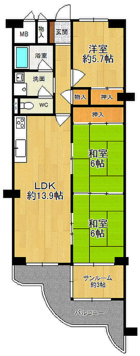 エバーグリーン金岡　弐号棟(3LDK) 8階の間取り