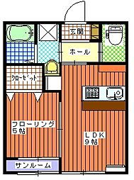 ブランネージュ 1階1LDKの間取り