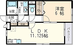 ヒルズ藤 1階1LDKの間取り