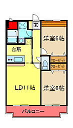 JR内房線 五井駅 バス10分 徒歩15分の賃貸アパート 2階2LDKの間取り