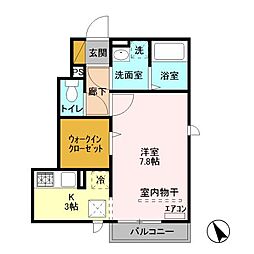 アイエム中川 1階1Kの間取り