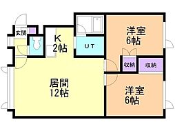 ハイブリッジ1 2階2LDKの間取り