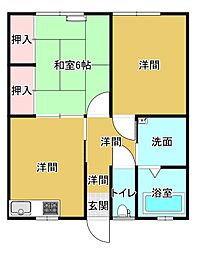 シェスタマンション下里1号館 2DKの間取図画像