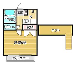 ロフティハイム東仙台 2階1Kの間取り