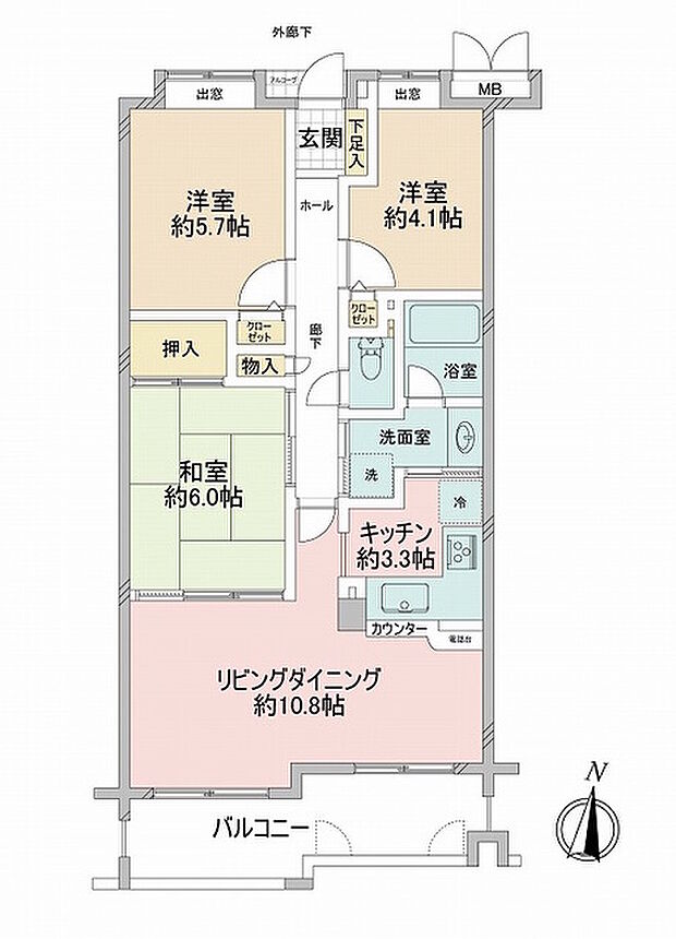 武蔵関ハイム(3LDK) 2階の間取り