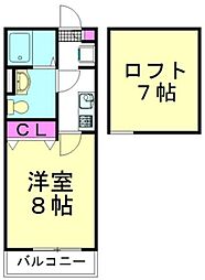 メゾン・ド・フルー参番館 2階1Kの間取り