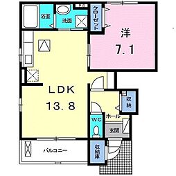 ボナールII 1階1LDKの間取り