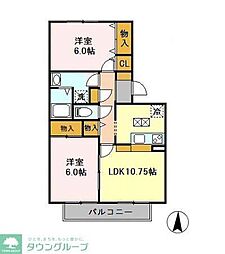 コートエスペランサ　Ａ 1階2LDKの間取り