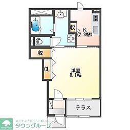 ラピュール 1階1Kの間取り