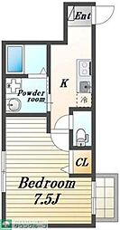 plumas北野 2階1Kの間取り