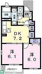 イーストユーB 2DKの間取図画像