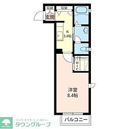 クォータリーフォレスト 1Kの間取図画像