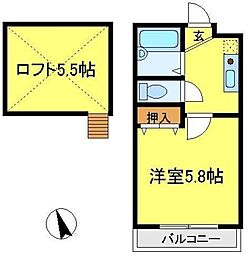 アサヒハイツ 1Kの間取図画像