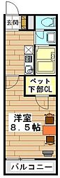 レオパレスガイア初雁 1Kの間取図画像