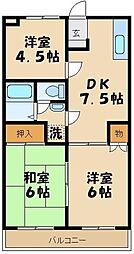 リヴ・スクウェアB 3DKの間取図画像