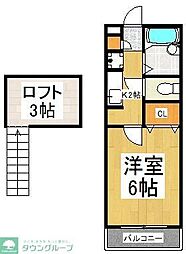 グローリーハイツ2 1Kの間取図画像
