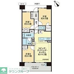 ライオンズ朝霞台ベルポート 3LDKの間取図画像