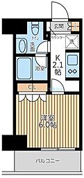 京急本線 戸部駅 徒歩4分の賃貸マンション 8階1Kの間取り