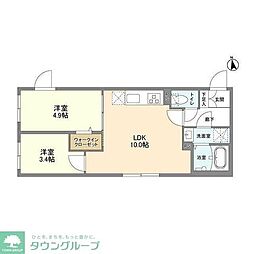 ウェルスクエア高円寺 1階2LDKの間取り