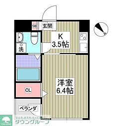 アリビオン大泉学園 2階1Kの間取り