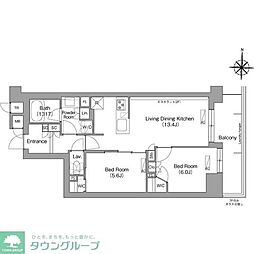 コンフォリア・リヴ八坂富士見 6階2LDKの間取り