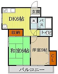 ワカバハイム 2階2DKの間取り
