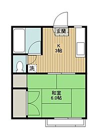 コーポ圭 2階1Kの間取り
