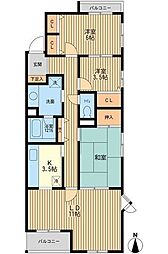 リズ国立西ＮＯ．1 2階3LDKの間取り