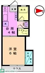シャトーエトアール 1階1Kの間取り