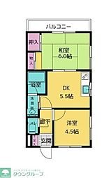 高橋フラッツ 1階2DKの間取り