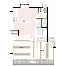 それいゆ一ツ橋壱番館 2階2LDKの間取り