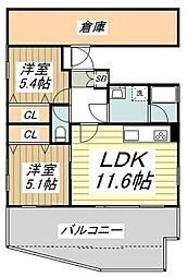 近江レジデンスI 5階2LDKの間取り