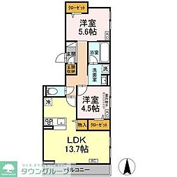 (仮称)D-comodo小金井貫井北町 3階2LDKの間取り