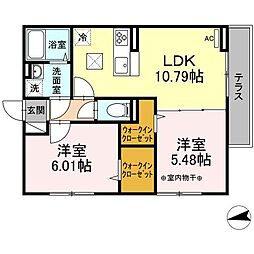ラ・カーサ　グリシーナ 1階2LDKの間取り