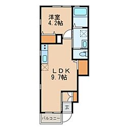 フェリオひばりが丘 1階1LDKの間取り