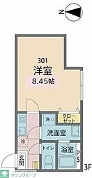 カインドネス鷹の台 3階1Kの間取り