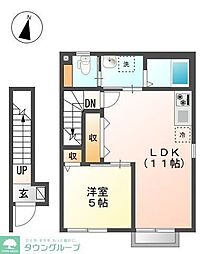 ノースヒルズ 2階1LDKの間取り