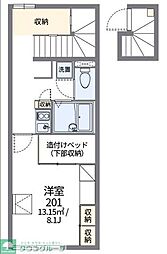 レオパレスグリーンサイト　Ｂ棟 2階1Kの間取り