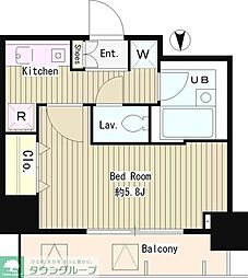 メゾン・ド・ピュア府中 5階ワンルームの間取り