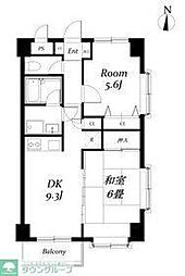 ロイヤルプレステージ 4階2DKの間取り
