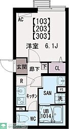 イクシオ東府中 1階1Kの間取り