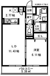 ソレアード 1LDKの間取図画像
