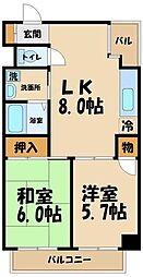 アネックス調布 2DKの間取図画像